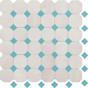 Mosaic House Moroccan tile Kora MDV 1-13 White Light Turquoise  zellige, mosaic, zellij, field, pattern, glaze, simple, classic, octagonal 